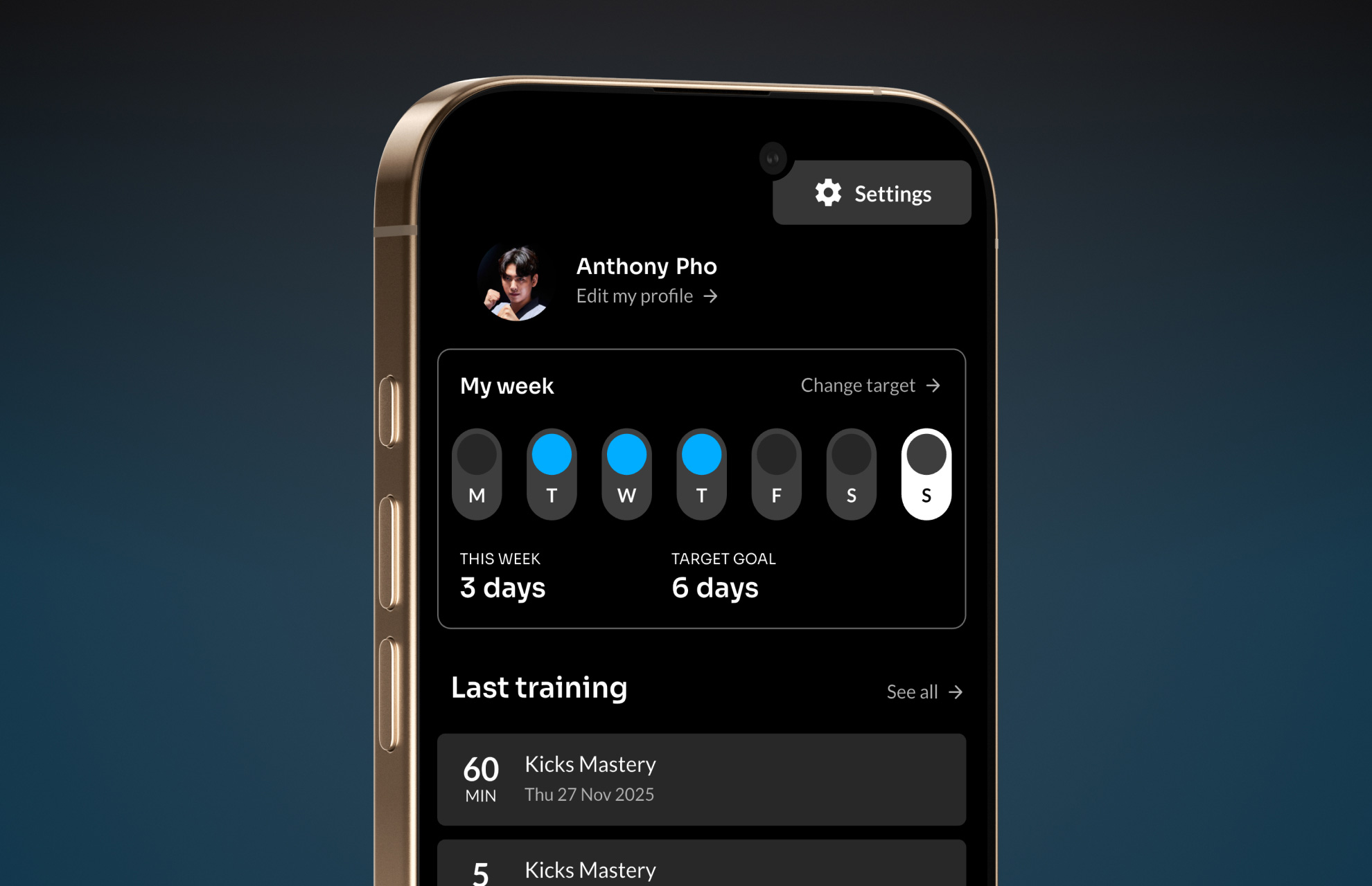 Tracking karate progress in the app